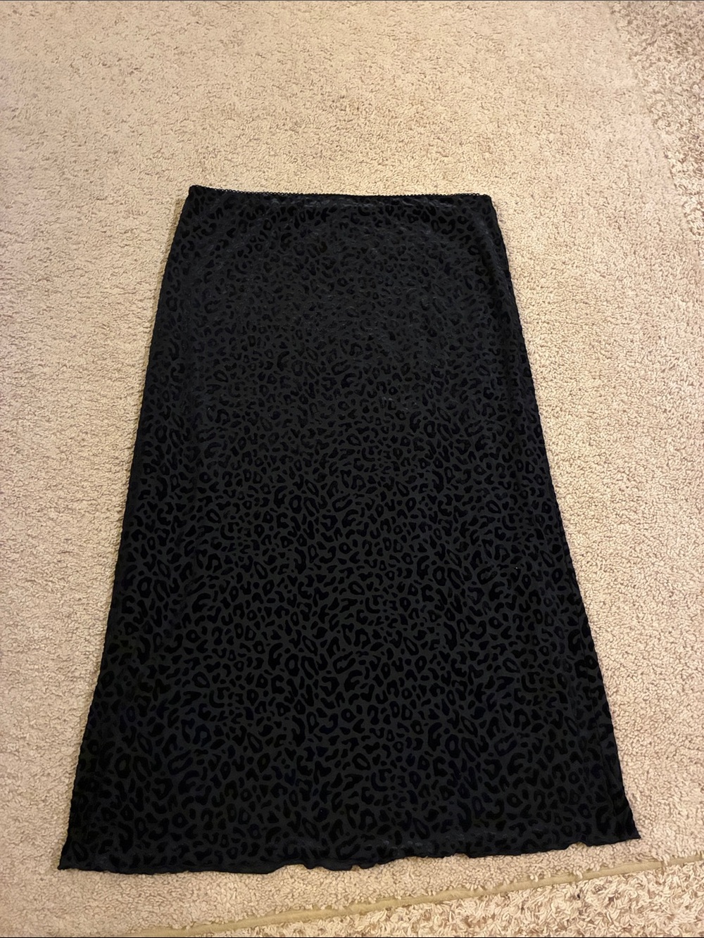 Black Velvet Leopard Print Maxi Skirt